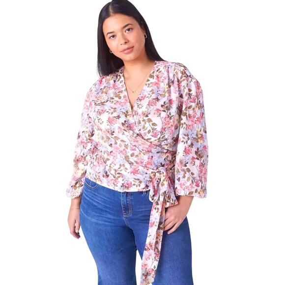 Lane Bryant Floral Semi Sheer Pastel Garden Spring Wrap Floral Blouse Wrap 18 - Picture 1 of 11